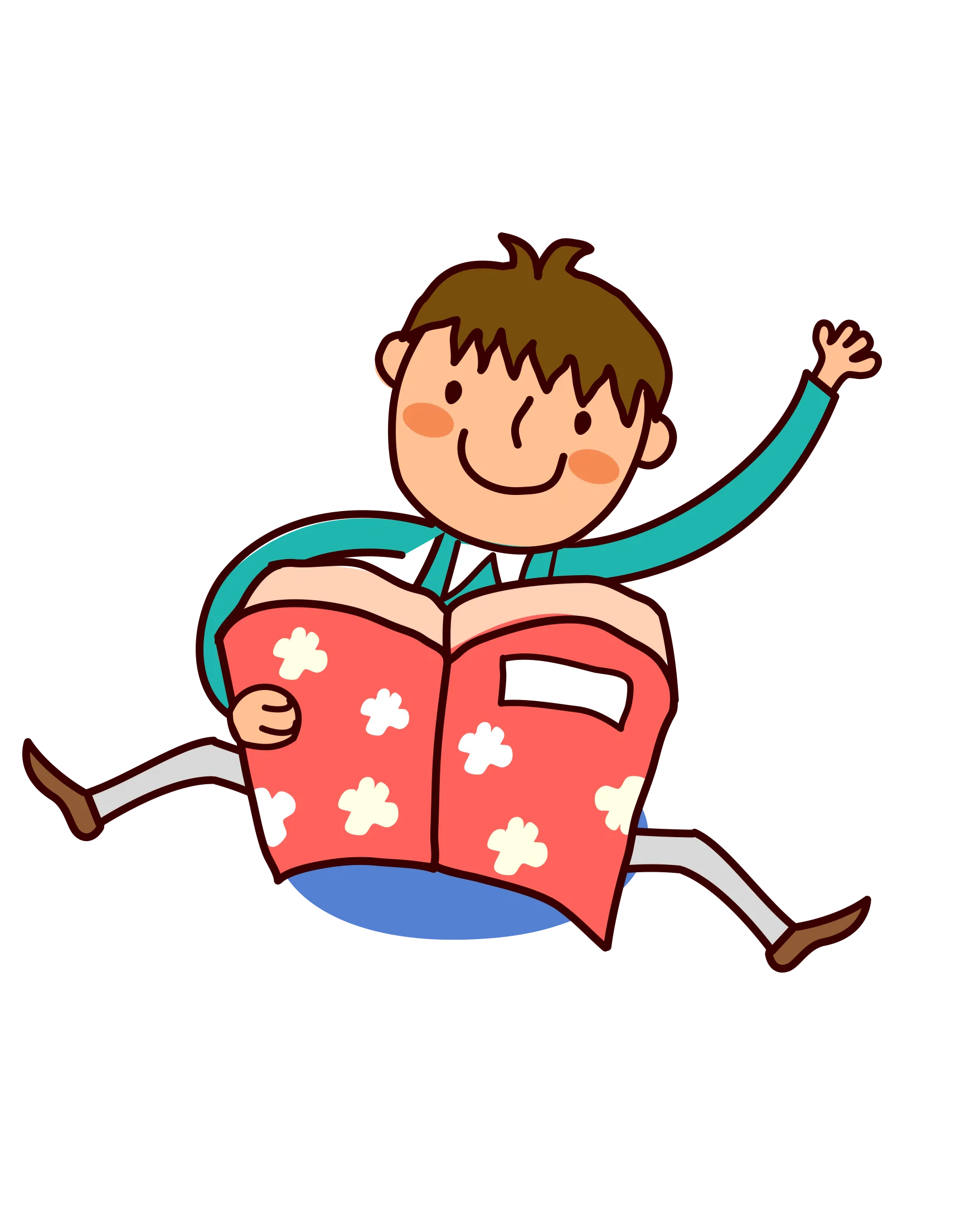 Enthusiastic Young Reader Enjoying a Book with Playful Cartoon Clipart Style