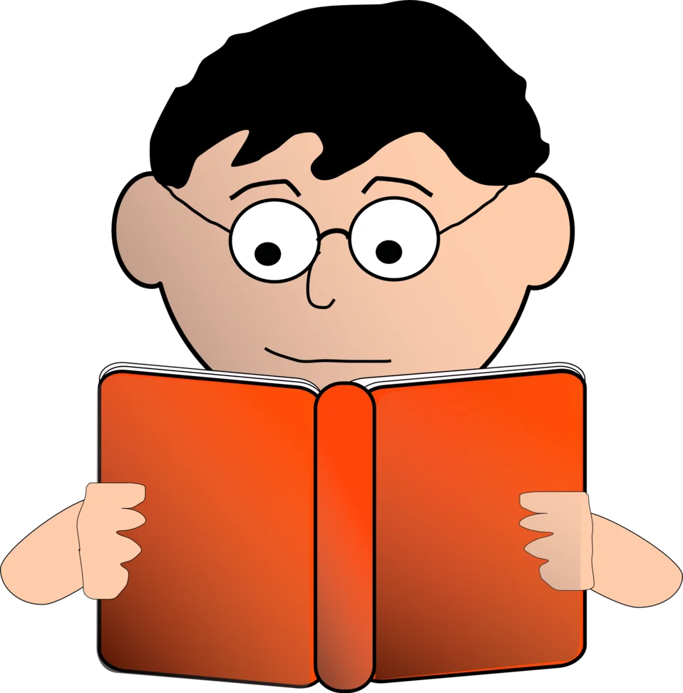 Enthusiastic Young Reader Immersed in Book - Adorable Reading Clipart Illustration