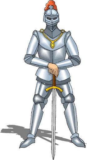 Medieval Armored Knight Standing Tall with Sword Clipart - Metallic Silver Armor Design