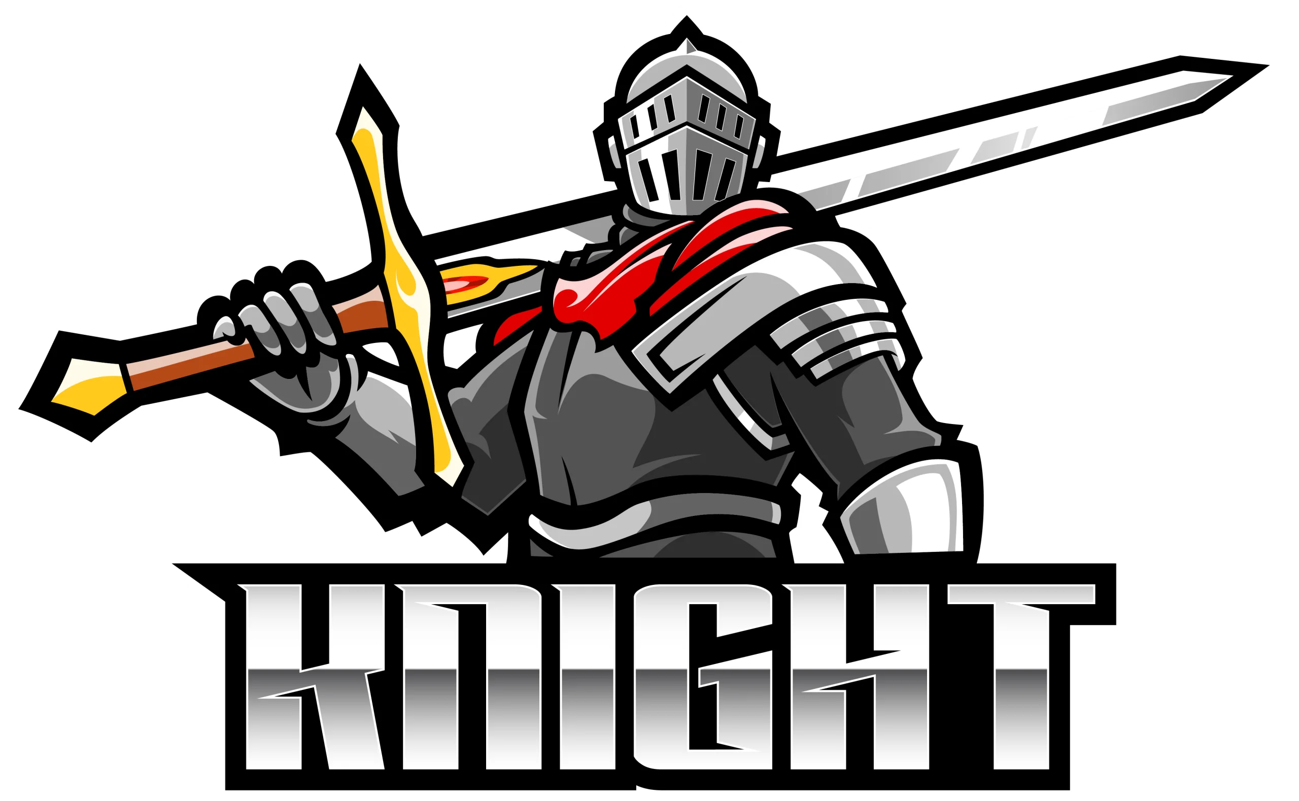 Medieval Armored Knight Warrior Mascot Logo Clipart Design with Sword
