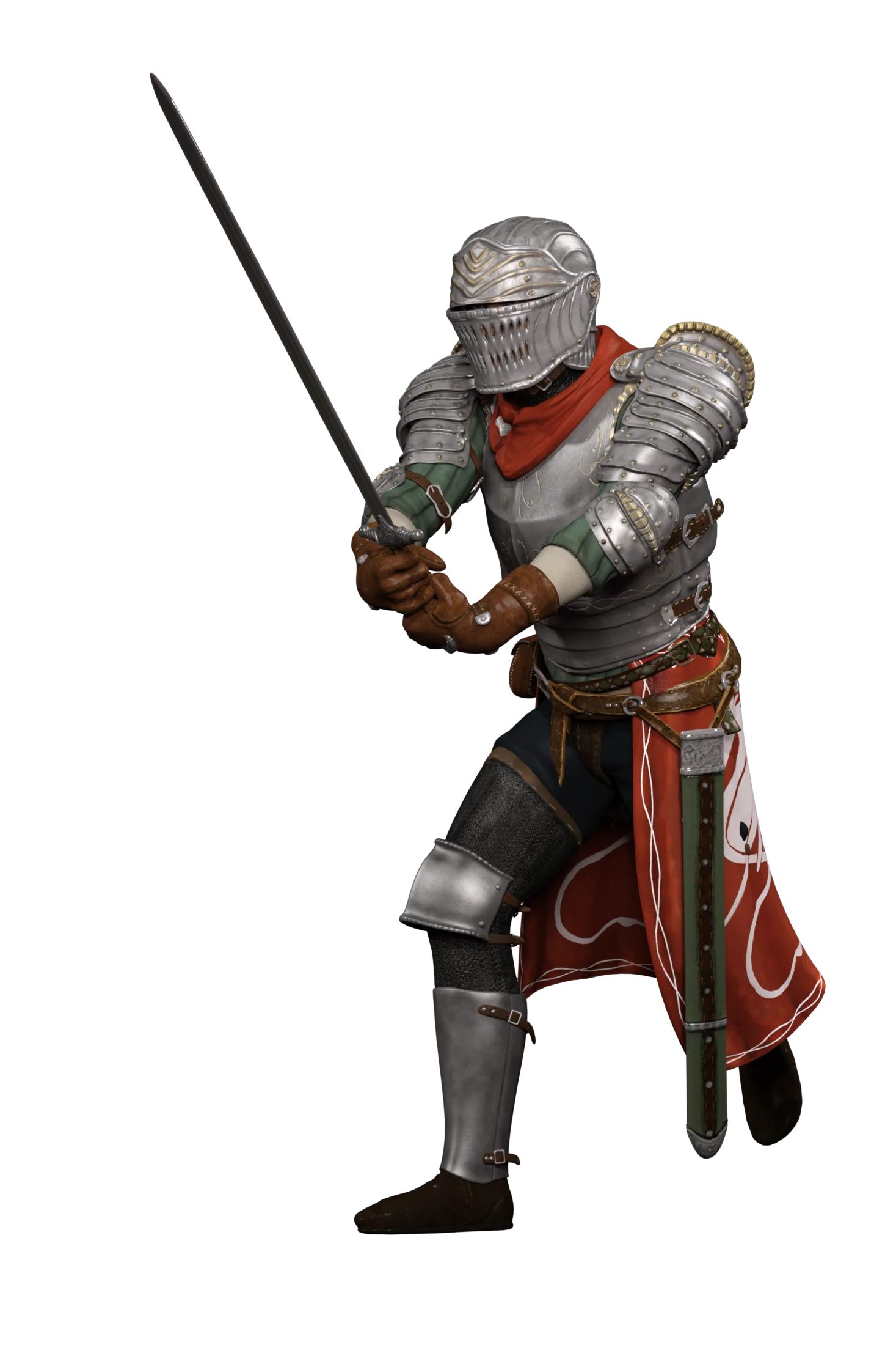 Medieval Armored Knight Warrior Standing Ready with Longsword Clipart Illustration