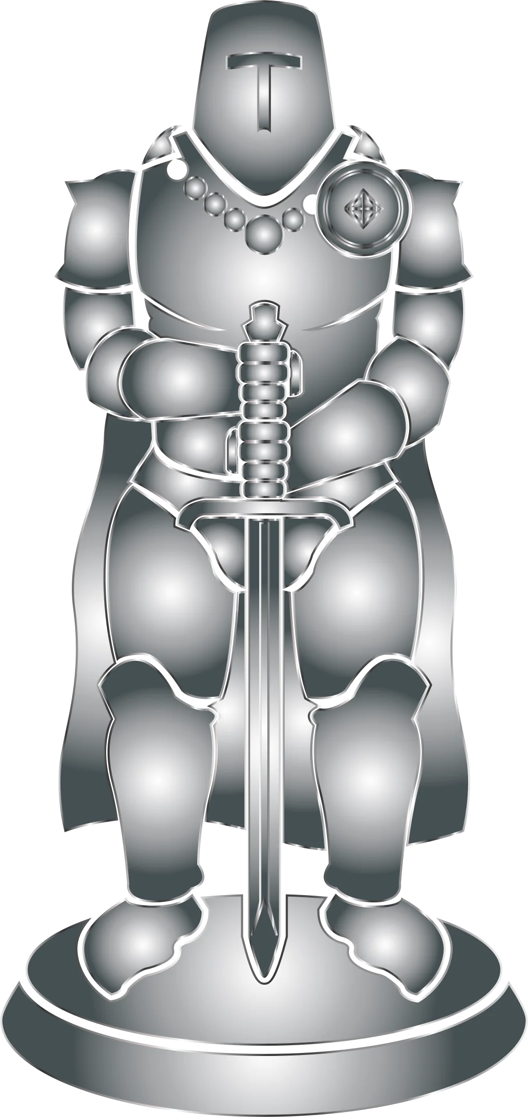 Medieval Armored Knight Warrior Statue Metallic Clipart Illustration