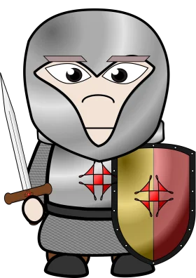 Medieval Chibi Knight Warrior Clipart with Sword and Shield in Grayscale