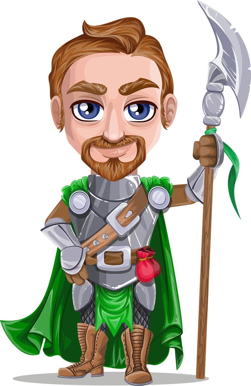 Medieval Fantasy Warrior Knight Clipart: Heroic Guardian with Staff and Cape