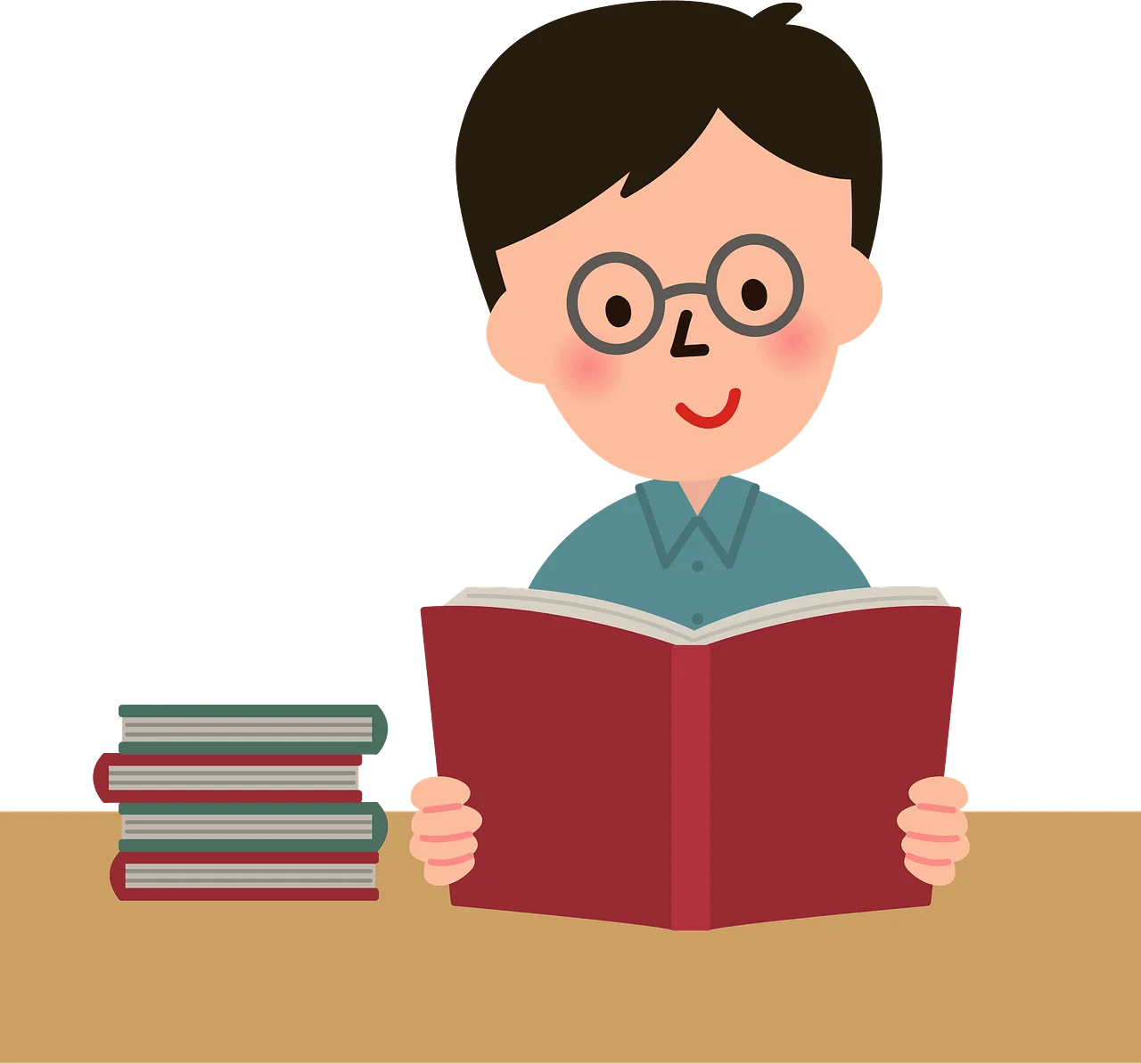 Studious Reader Immersed in Book: A Charming Learning Clipart Scene