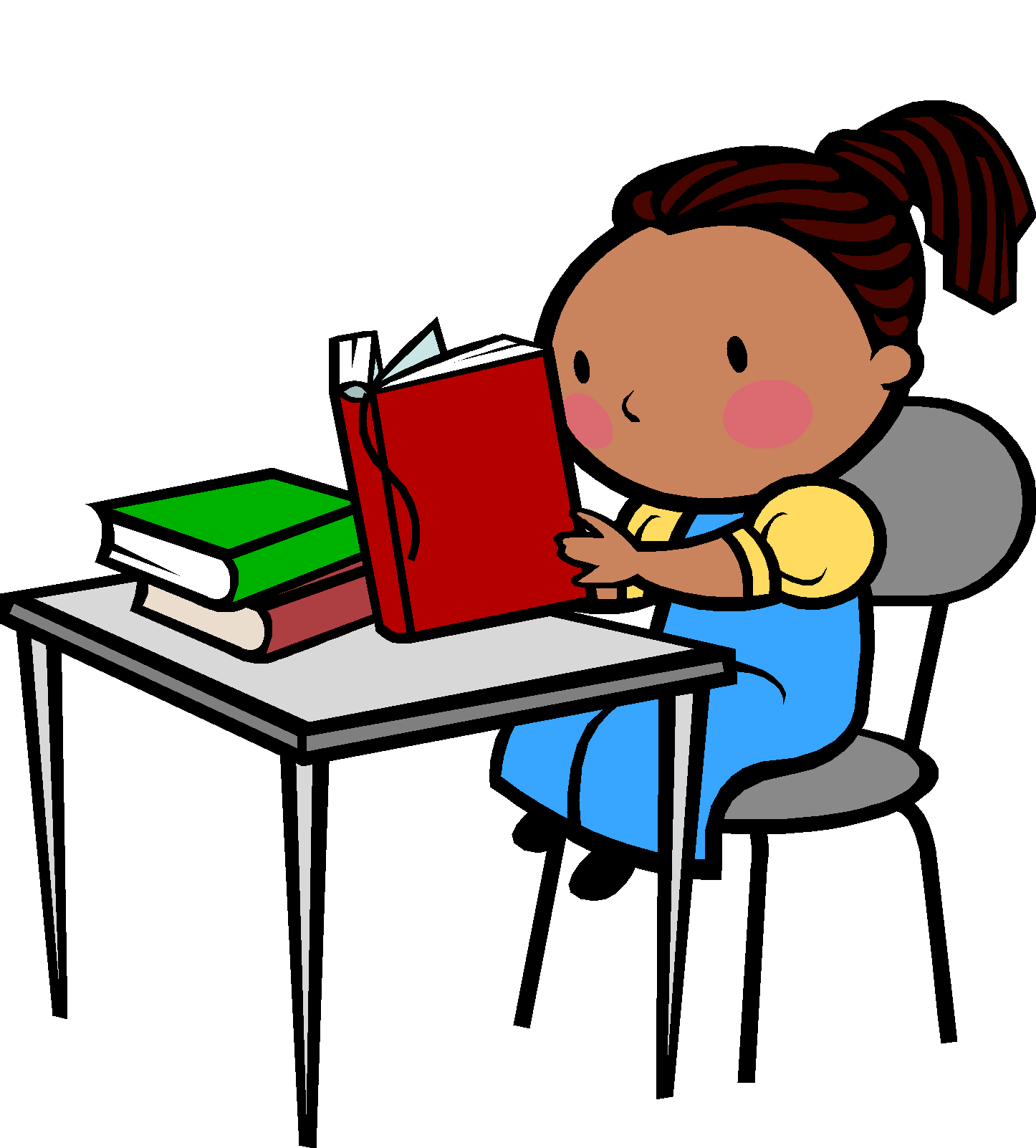 Studious Young Learner Engaged in Reading at School Desk Clipart Illustration