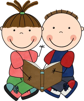 Two Happy Children Reading Together: A Heartwarming Reading Clipart Illustration
