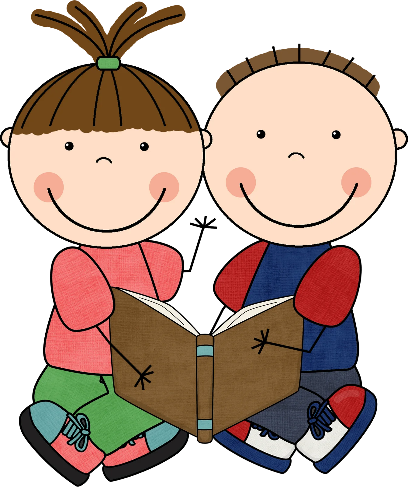 Two Happy Children Reading Together: A Heartwarming Reading Clipart Illustration