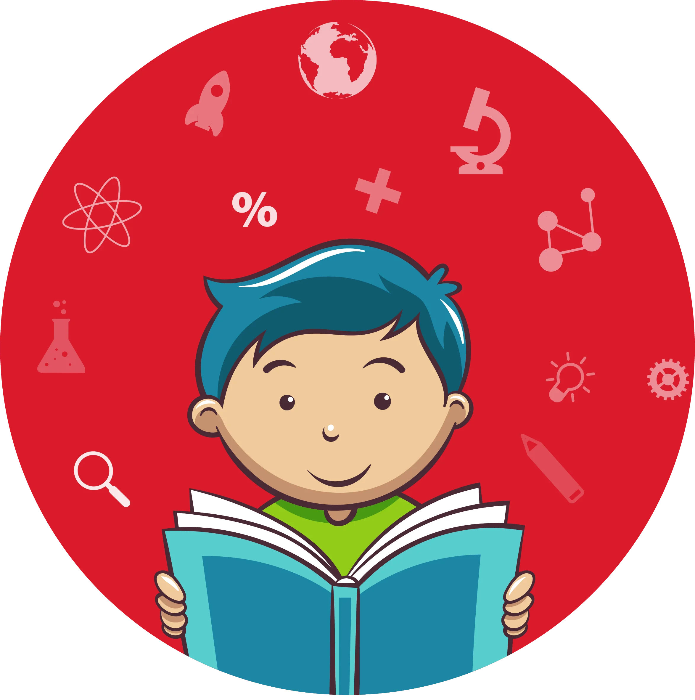 Young Scholar Immersed in Learning: Educational Clipart Showcasing Knowledge Discovery
