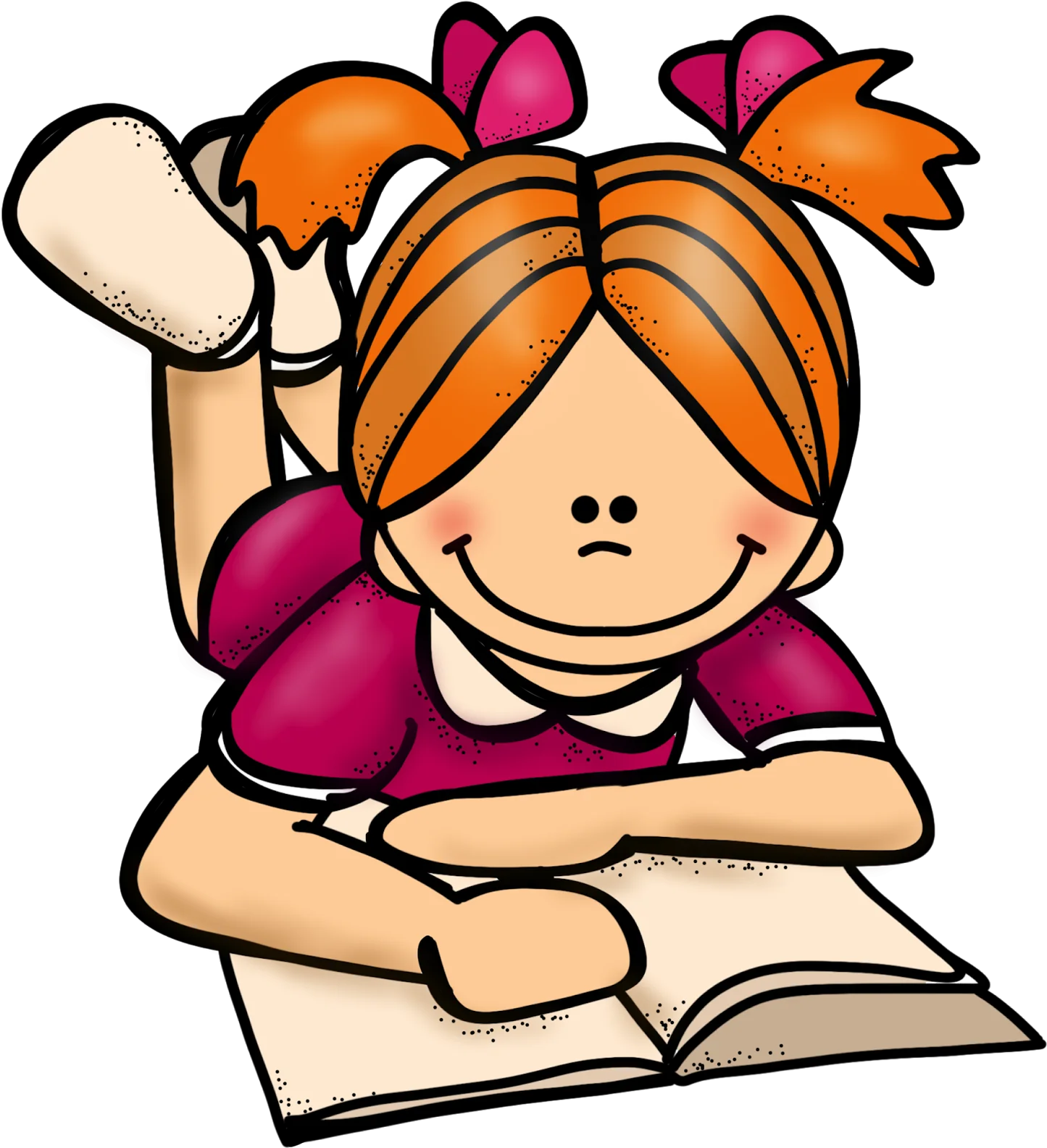 Young Student Reading with Enthusiasm: Adorable Classroom Clipart Illustration