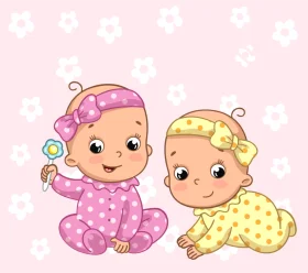 Adorable Baby Shower Clipart Featuring Two Sweet Infants in Pastel Onesies