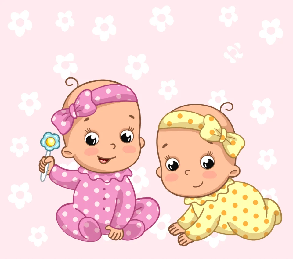 Adorable Baby Shower Clipart Featuring Two Sweet Infants in Pastel Onesies