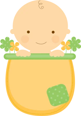 Adorable Baby Shower Clipart with Cute Infant in Cozy Yellow Pot with Flowers