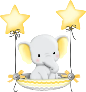 Adorable Elephant Baby Shower Clipart with Starry Yellow Balloons