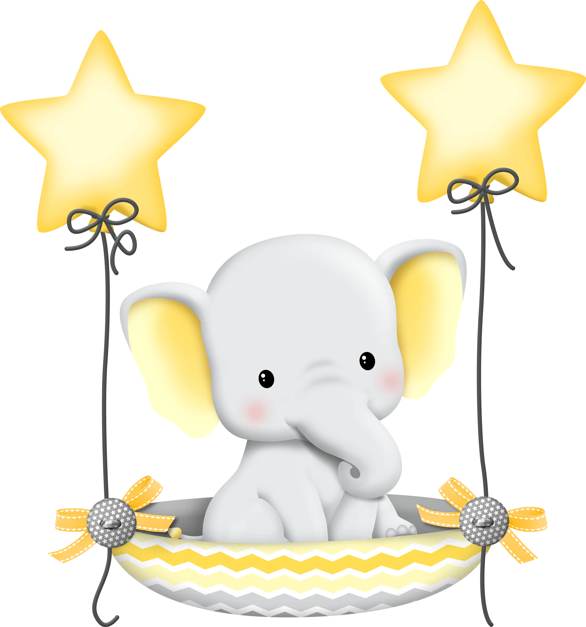 Adorable Elephant Baby Shower Clipart with Starry Yellow Balloons