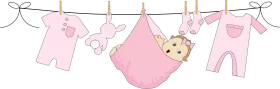 Adorable Pink Baby Girl Clothesline Clipart with Delicate Hanging Garments