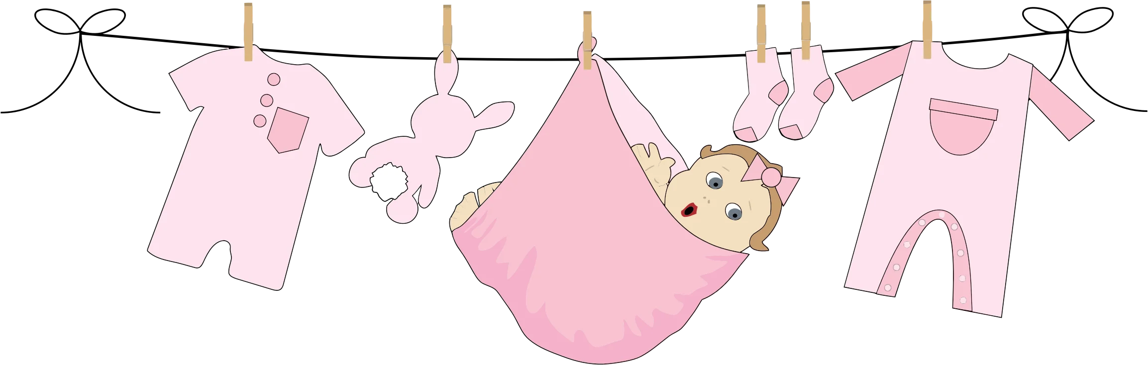 Adorable Pink Baby Girl Clothesline Clipart with Delicate Hanging Garments