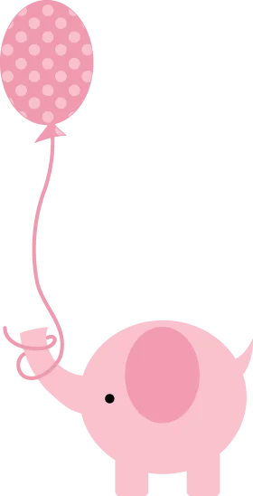 Adorable Pink Elephant Holding Polka Dot Balloon Baby Shower Clipart Design