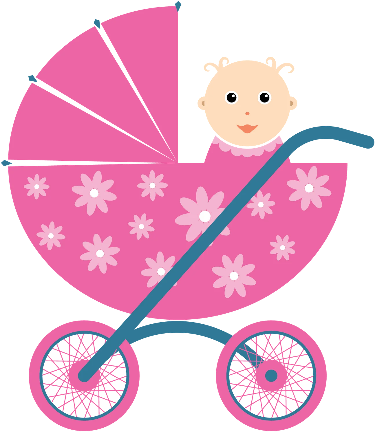Adorable Pink Floral Baby Stroller Clipart for Newborn Celebration Design