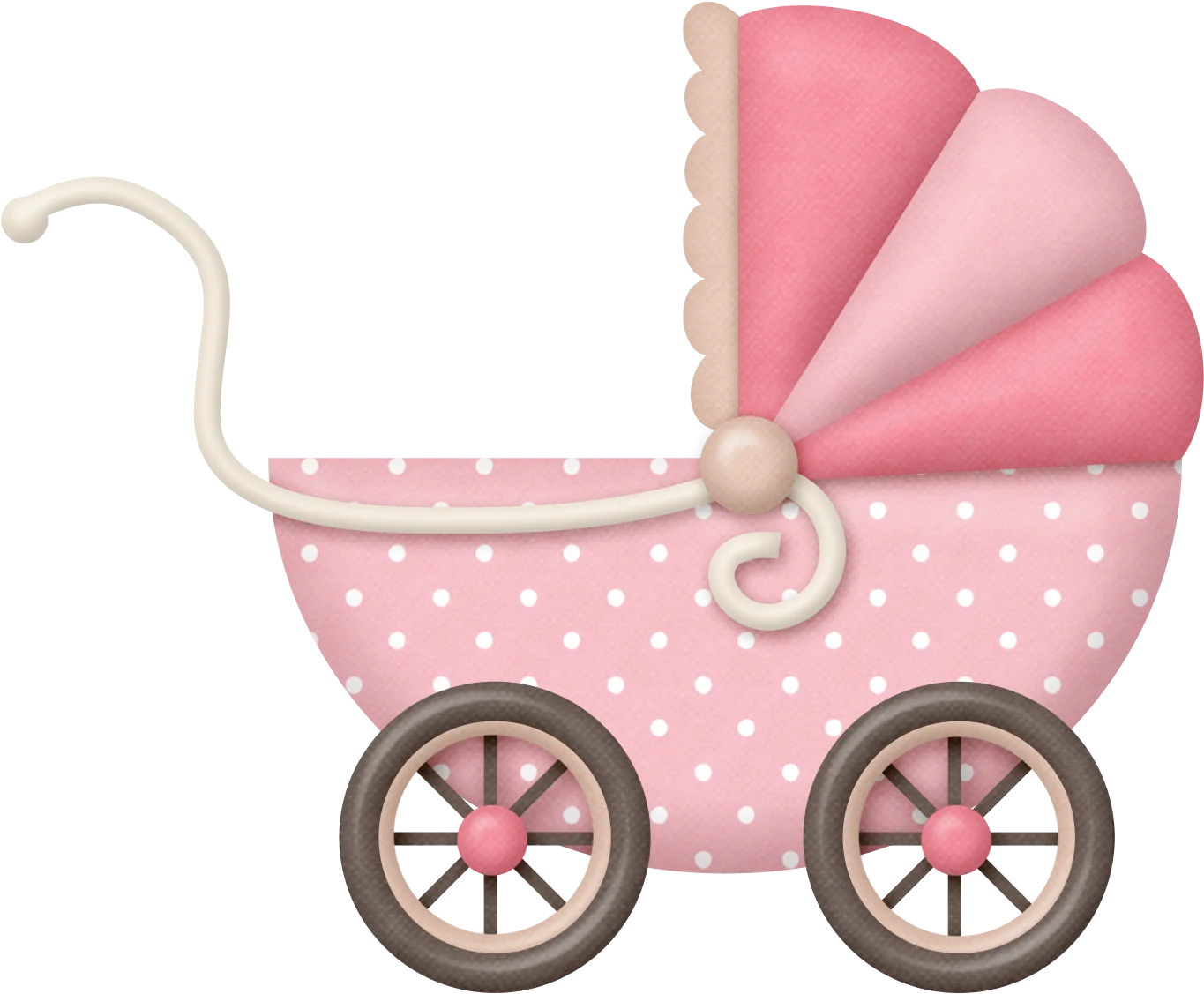 Adorable Pink Polka Dot Baby Pram Clipart Illustration for Newborn Celebration