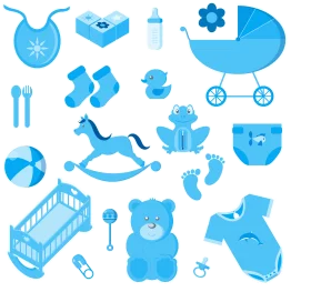 Adorable Sky Blue Baby Shower Essentials Clipart Collection for Newborn Celebration