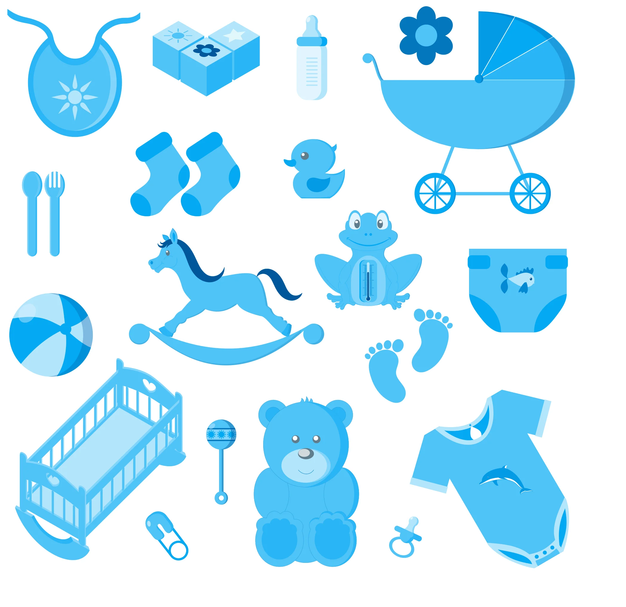 Adorable Sky Blue Baby Shower Essentials Clipart Collection for Newborn Celebration