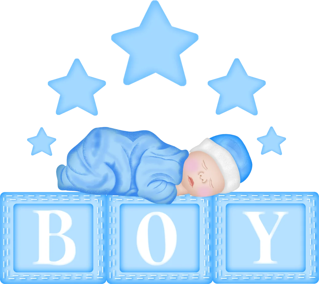 Adorable Sleeping Newborn Boy Clipart with Alphabet Blocks and Stars
