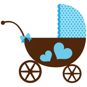 Charming Blue and Brown Vintage Baby Carriage Clipart Design for Newborn Celebration