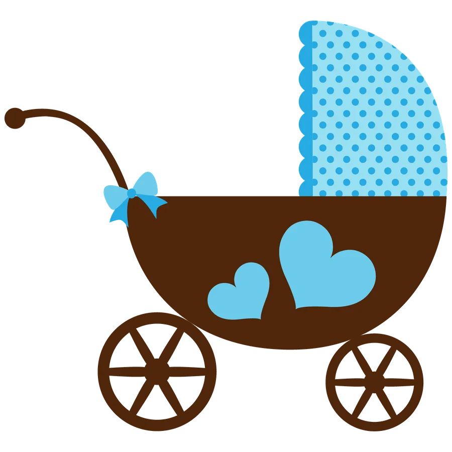 Charming Blue and Brown Vintage Baby Carriage Clipart Design for Newborn Celebration