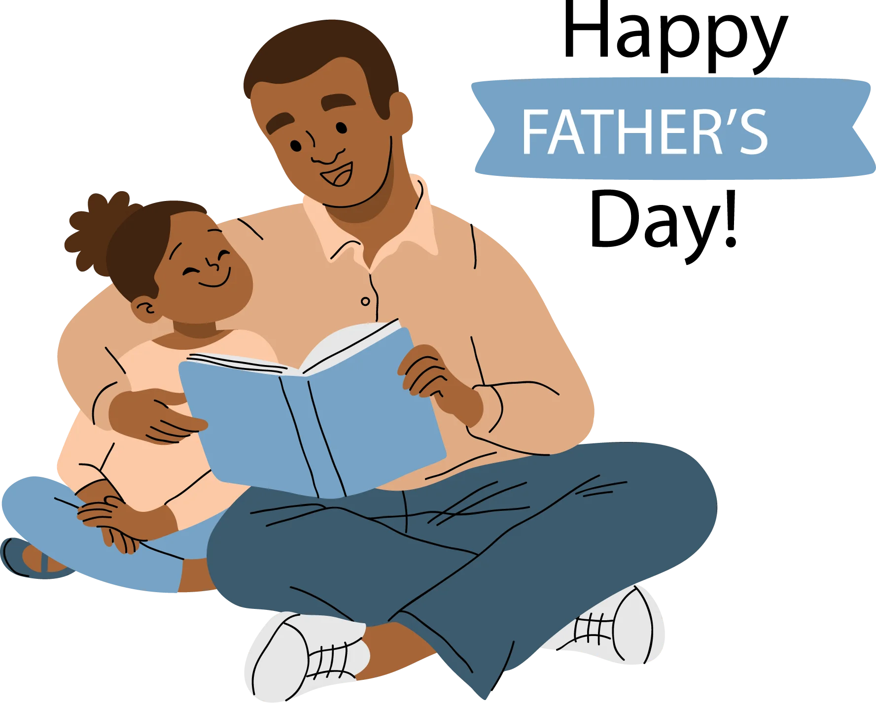 Heartwarming Father's Day Clipart Showing Dad Reading Book to Child