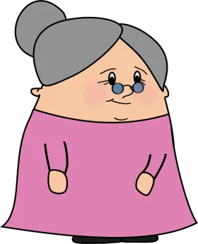 Adorable Grandma Cartoon Clipart with Soft Pink Sweater and Gray Hair Bun