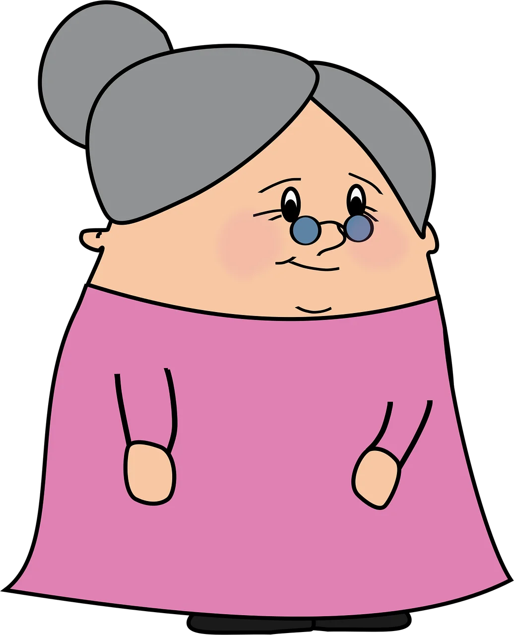 Adorable Grandma Cartoon Clipart with Soft Pink Sweater and Gray Hair Bun