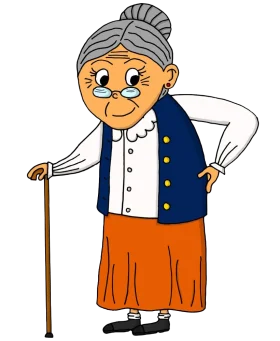 Charming Elderly Lady Clipart: Vintage Grandma with Walking Stick and Warm Smile