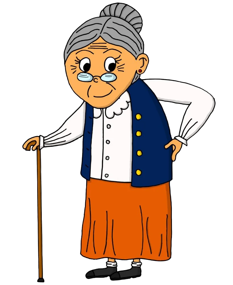 Charming Elderly Lady Clipart: Vintage Grandma with Walking Stick and Warm Smile