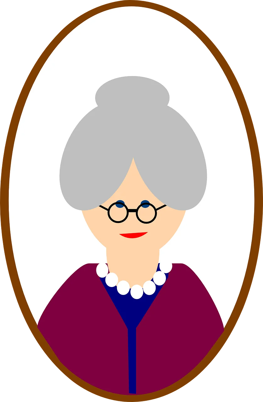 Charming Vintage-Style Grandmother Clipart Portrait with Elegant Silver Hair