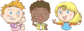 Cheerful Childhood Friends: A Playful Cartoon Clipart Scene of Diverse Kids