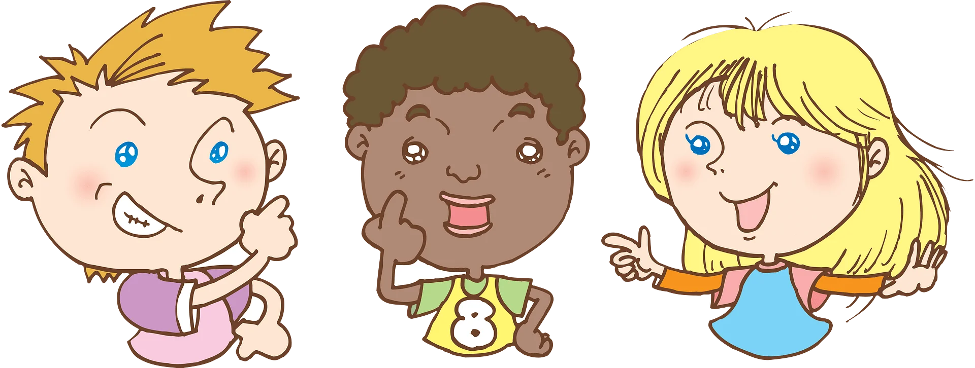 Cheerful Childhood Friends: A Playful Cartoon Clipart Scene of Diverse Kids