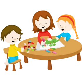 Cheerful Children Crafting Together: A Delightful Educational Clipart Scene