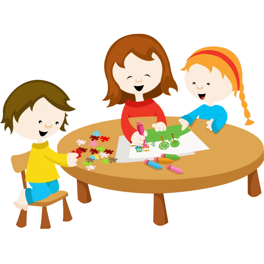 Cheerful Children Crafting Together: A Delightful Educational Clipart Scene