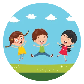 Cheerful Children Jumping with Joy Outdoor Playground Clipart Scene