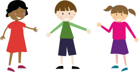 Cheerful Children Playing Together in Simple Stick Figure Clipart Style
