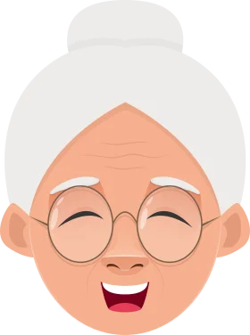 Cheerful Elderly Lady Clipart: Heartwarming Grandma with Round Glasses and Warm Smile