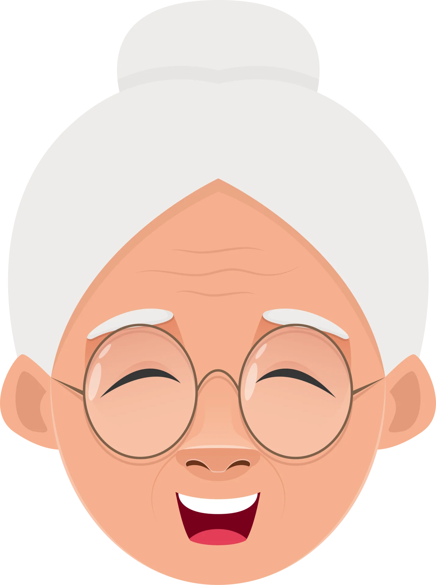 Cheerful Elderly Lady Clipart: Heartwarming Grandma with Round Glasses and Warm Smile