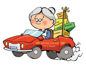 Cheerful Elderly Lady Driving Colorful Vintage Car Clipart Adventure
