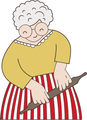 Cheerful Elderly Woman Preparing Meal with Vintage Charm Clipart Illustration