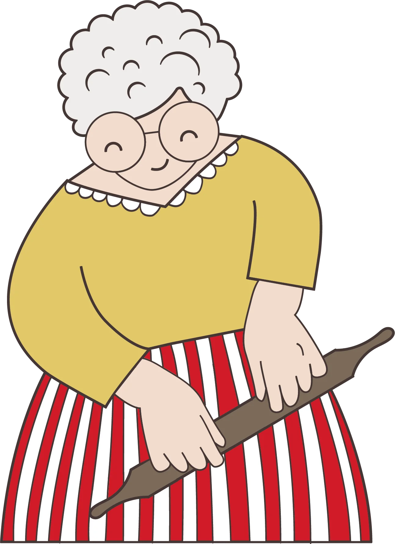 Cheerful Elderly Woman Preparing Meal with Vintage Charm Clipart Illustration