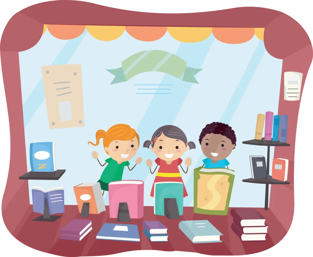 Cheerful Elementary School Children Learning Together Clipart Scene