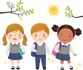 Cheerful Elementary School Students Clipart Illustration with Sunny Background
