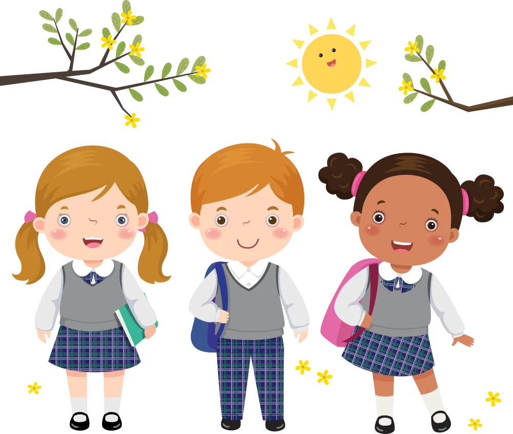 Cheerful Elementary School Students Clipart Illustration with Sunny Background