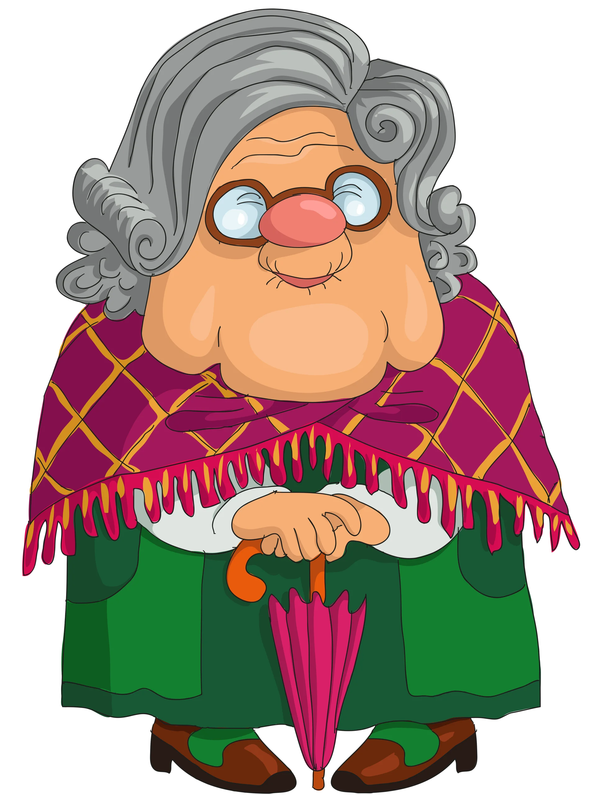Cheerful Grandma Clipart: Whimsical Elderly Lady with Vintage Charm and Warm Smile